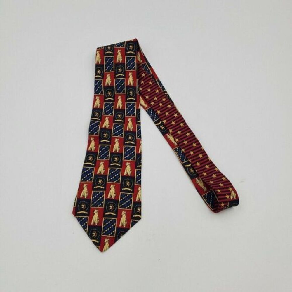 Tommy Hilfiger Tie Men's Dog 100% Silk Red Blue Stars